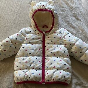 Baby gap puffer jacket with ears on hood and hearts